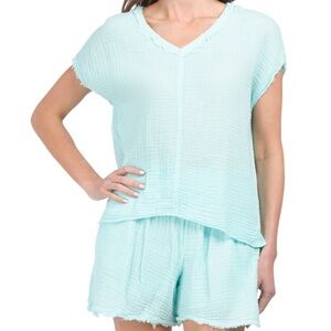 Michael Stars Draya V-Neck Aquamarine Tee, XS
